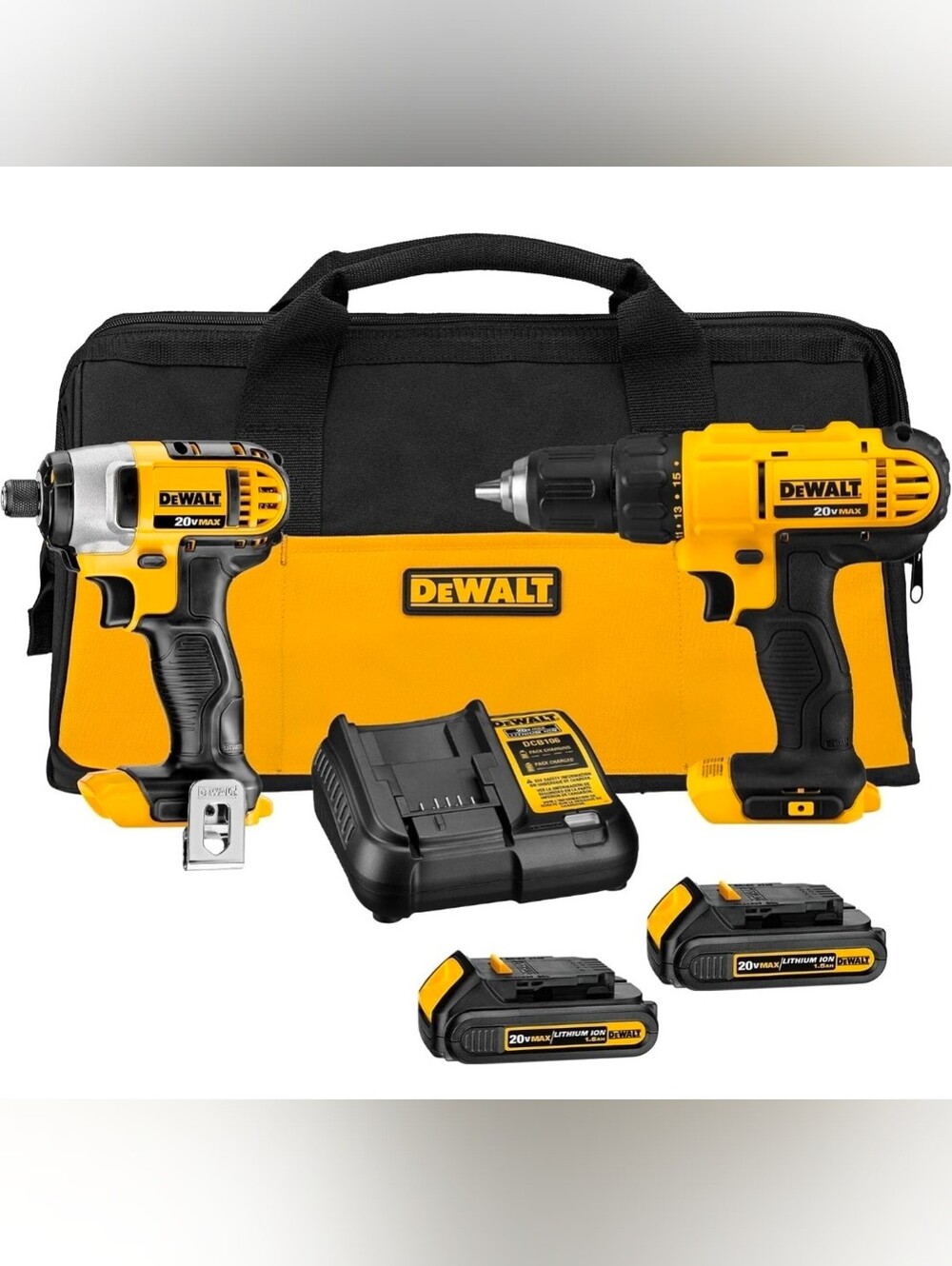 DEWALT 20V MAX Drill & Impact Driver Tool Combo Kit 2 Batteries Charger & Bag